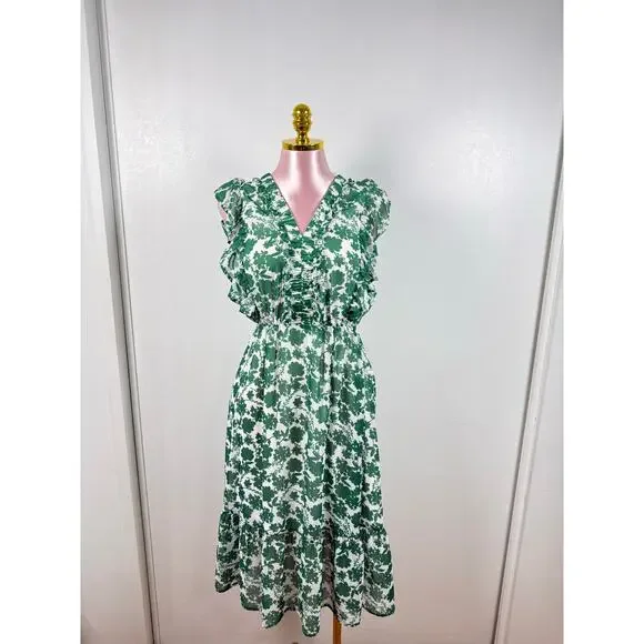 Sienna Sky Green Floral Ruffle Midi Dress Cottagecore Feminine Spring Summer S - Picture 2 of 8